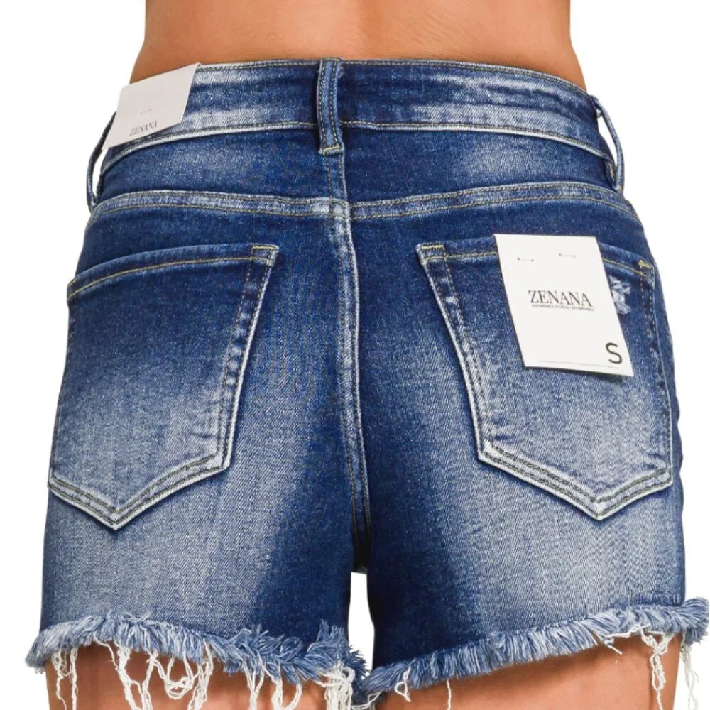 Multiple Sizes - Dark washed raw frayed hem denim shorts - Picture 2 of 2